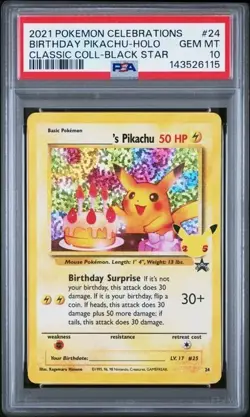 Birthday Pikachu #24 Holo Promo Celebrations Classic Collection - PSA 10 - Image 1