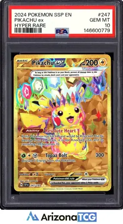 Pokemon 2024 Pikachu ex 247/191 Gold Hyper Rare Surging Sparks GEM MINT PSA 10 - Image 1