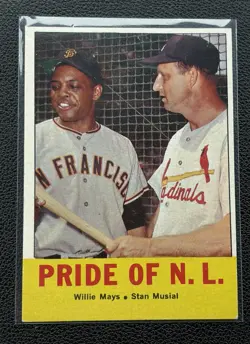TOPPS 1963 PRIDE OF N.L. WILLIE MAYS STAN MUSIAL #138 GIANTS CARDINALS - Image 1