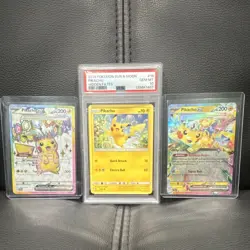 Pikachu 3-Card Lot Hidden Fates 2019 PSA 10 #19 Holo Full Art English - Image 1