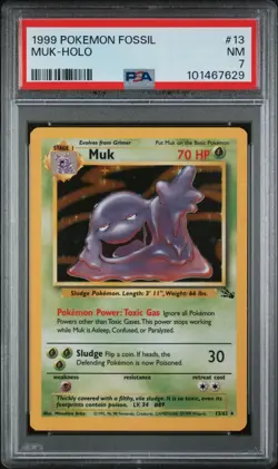 PSA 7 Muk Holo 13/62 - 1999 Fossil Unlimited Rare Graded Pokemon Card - Image 1