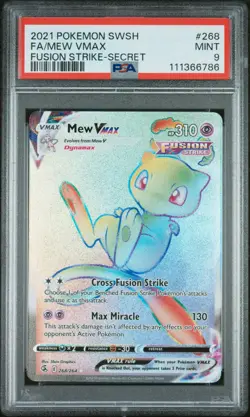 2021 Pokemon TCG Mew VMAX 268/264 Fusion Strike Secret Rare Holo PSA 9 310 HP - Image 1