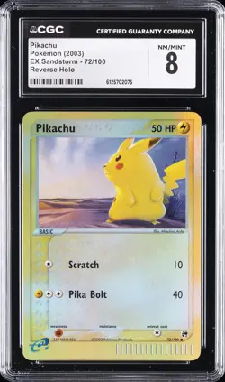 2003 POKEMON EX SANDSTORM - REVERSE HOLO #72/100 PIKACHU CGC 8 - Image 1