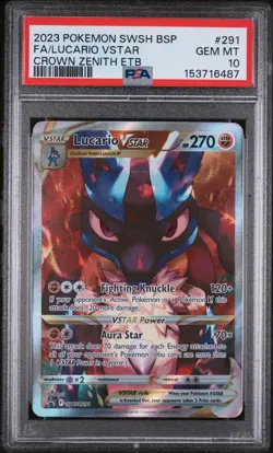 2023 Pokemon Swsh Black Star Promo Lucario VSTAR Fa Crown Zenith Etb PSA 10 #291 - Image 1