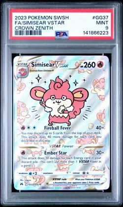 2023 Pokemon Sword And Shield Crown Zenith Simisear VSTAR #GG37 Fa PSA 9 - Image 1