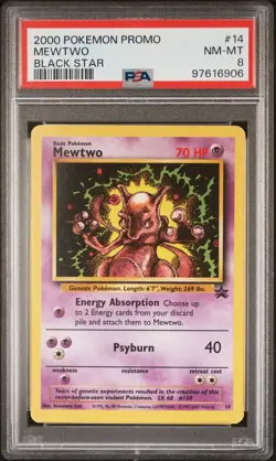 2000 Pokemon Black Star Promo #14 - PSA NM-MT 8 - MEWTWO - Image 1