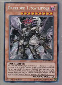 YUGIOH! DARKLORD TEZCATLIPOCA - SECRET RARE 1ST EDITION DESO-EN031 LP-NM - Image 1