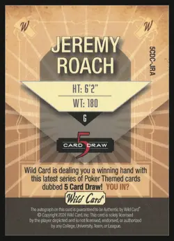 2023-24 Wild Card 5 Card Draw #5CDC-JRA Jeremy Roach AU,/2 - Image 2