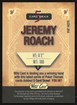 2024 Wild Card 5 Card Draw #5CDV-JRA Jeremy Roach /5 Auto - Image 2
