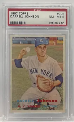 1957 Topps Baseball Set Break #306 Darrell Johnson PSA 8 NM-MT New York Yankees - Image 1
