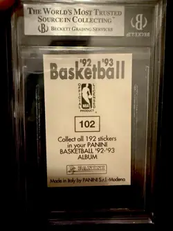 MICHAEL JORDAN 1992-93 PANINI FOIL STICKER #102 BGS 9 MT (0.5 from GEM!!)rare - Image 2