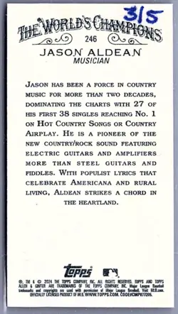 2024 Topps Allen Ginter Red Boarder Back Hand Number Mini Jason Aldean 3/5 RARE - Image 2