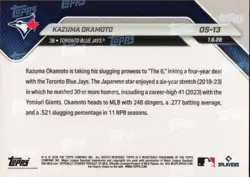 KAZUMA OKAMOTO 2025 Topps Now #OS-13 Japanese Slugger Joins Defending AL Champs - Image 2