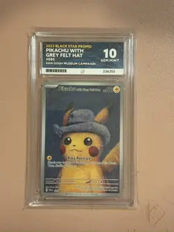 Pokemon Pikachu Card with Grey Felt Hat SVP 085, Van Gogh Museum Promo Ace 10 - Image 1