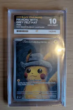 Pokemon Pikachu Card with Grey Felt Hat SVP 085, Van Gogh Museum Promo - Ace 10 - Image 1