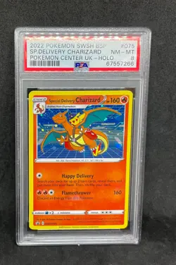 Pokemon Center UK Special Delivery Charizard Pikachu Cosmic Holo SWSH072 PSA 8 - Image 1