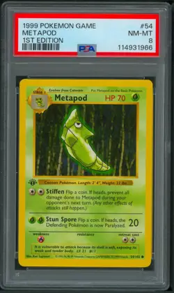 Pokemon 1st Edition Base Set Metapod 54/102 PSA 8 - Image 1