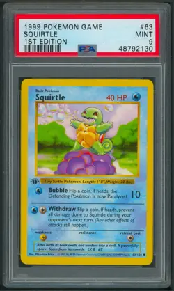 Pokemon 1st Edition Base Set Squirtle 63/102 PSA 9 - Image 1