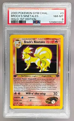 2000 Pokemon Gym Challenge 1st Edition 3 Brock's Ninetales Holo PSA 8 129663397 - Image 1