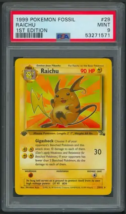 Pokemon 1st Edition Fossil Raichu 29/62 PSA 9 - Image 1