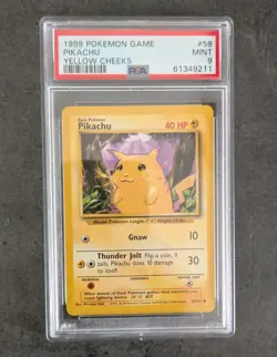 PSA 9 MINT 1999 BASE SET POKEMON PIKACHU YELLOW CHEEKS 58/102 #58 GRADED - Image 1