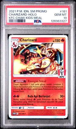 2021 POKEMON INDONESIAN SM PROMO KFC CHAKI KIDS MEAL #181 CHARIZARD-HOLO PSA 10 - Image 1