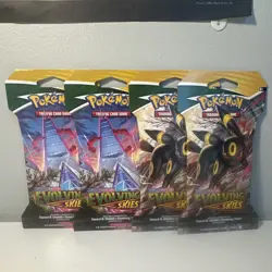 Pokemon Trading Card Game Evolving Skies Booster Pack Sleeved Lot Art 4 Packs - Image 1