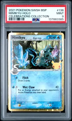 2021 Pokemon Celebrations Mimikyu Holo SWSH136 Black Star Promo PSA 9 MINT - Image 1