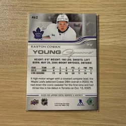 Upper Deck 2025-26 Series 2 Young Guns Easton Cowan #462Toronto Maple Leafs NHL - Image 2
