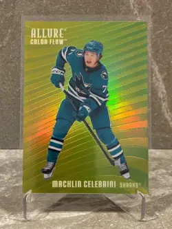 2025-26 Upper Deck Allure Color Flow Yellow Green Macklin Celebrini #CF-28 - Image 1