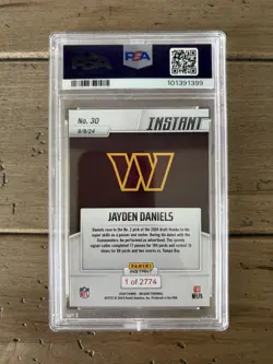 2024 PANINI INSTANT JAYDEN DANIELS ROOKIE CARD 1/2774 SP COMMANDERS 30 RC PSA 10 - Image 3
