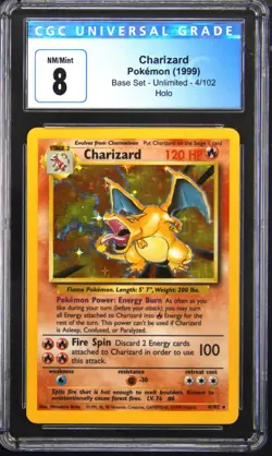 1999 POKEMON BASE SET UNLIMITED CHARIZARD CGC 8 - Image 1
