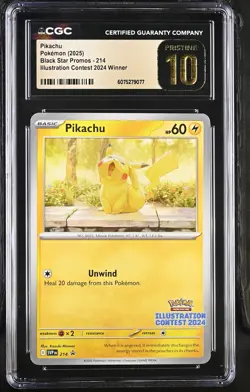 CGC Pristine 10 Pikachu 214 Illustration Contest 2024 Winner Black Star Promos - Image 1