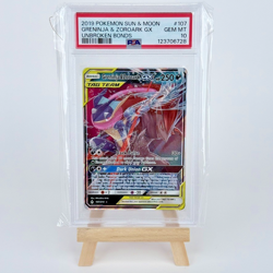 2019 POKEMON SUN & MOON UNBROKEN BONDS #107 GRENINJA & ZOROARK GX PSA 10 - Image 1