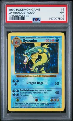 1999 POKEMON GAME SHADOWLESS #6 GYARADOS-HOLO PSA 7 - Image 1