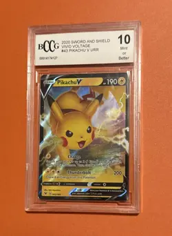 2020 Pokemon Pikachu V #043 Vivid Voltage Beckett 10 Gem 💎 MINT - Image 1