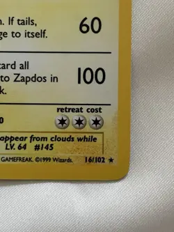 ⚡Pokemon TCG Zapdos Base Set Holo Rare 16/102 NM 1999⚡ - Image 3