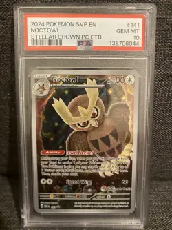 Pokemon 2024 Noctowl 141 Pokemon Center Stamp Promo Stellar Crown PC ETB PSA 10 - Image 1