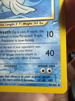 Pokemon TCG Light Dewgong Neo Destiny Card 45/105 Unlimited Uncommon - Image 3