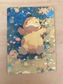 Anime ART STYLE Psyduck Fan Full Art Pokemon Custom Card/perfect bookmark - Image 1