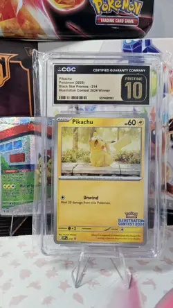 CGC Pristine 10 Pikachu Pokemon Card #214 Black Star Promo Illustration Contest - Image 1