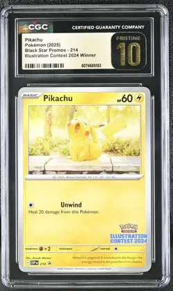 CGC Pristine 10 Pikachu Pokemon Card #214 Black Star Promo Illustration Contest - Image 3