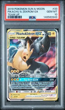 PSA 10 Pikachu & Zekrom GX 33/81 Sun & Moon Team Up Tag Team Pokemon Gem Mint - Image 1