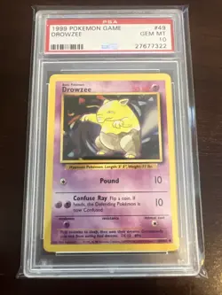 1999 Pokemon Base Set Unlimited #49 Drowzee Gem Mt PSA 10 - Image 1