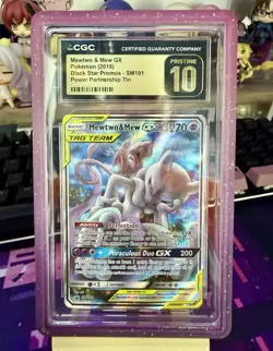 2019 POKEMON SM POWER PARTNERSHIP TINS #SM191 MEWTWO & MEW GX CGC 10 PRISTINE - Image 1