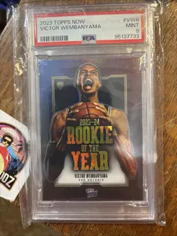 TOPPS NOW 2023-24 VICTOR WEMBANYAMA #VW-6 ROOKIE SAN ANTONIO SPURS NBA PSA 9 - Image 1