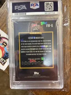TOPPS NOW 2023-24 VICTOR WEMBANYAMA #VW-6 ROOKIE SAN ANTONIO SPURS NBA PSA 9 - Image 2