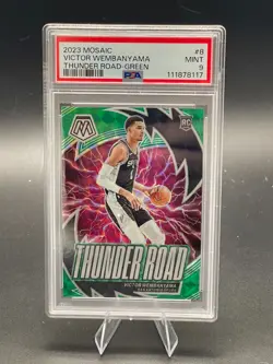 2023 Mosaic Victor Wembanyama Thunder Road GREEN PRIZM PSA 9 #8 Spurs Rookie RC - Image 1