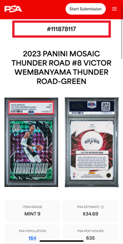 2023 Mosaic Victor Wembanyama Thunder Road GREEN PRIZM PSA 9 #8 Spurs Rookie RC - Image 5
