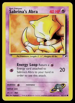 Pokemon Card Gym Heroes Sabrina's Abra 91/132 Unlimited Common - Image 1